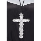 Nonnen carnaval verkleed setje van hoofdkap kraag en zilveren kruis aan ketting - Verkleedkleding