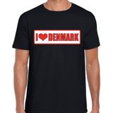 I love Denmark / Denemarken landen t-shirt met bordje in de kleuren van de Deense vlag - zwart - heren -  Denemarken landen shirt / kleding - EK / WK / Olympische spelen outfit