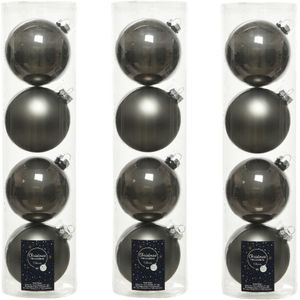 16x stuks kerstballen antraciet (warm grey) van glas 10 cm - mat/glans - Kerstversiering/boomversiering