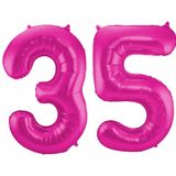 Cijfer ballonnen - Verjaardag versiering 35 jaar - 85 cm - roze
