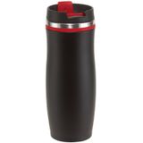 Set van 2x stuks rVS Warmhoudbeker/warm houd beker zwart/rood 400 ml - Isoleerbeker/thermosbekers - Dubbelwandig