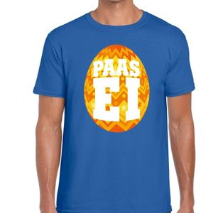 Blauw Paas t-shirt met oranje paasei - Pasen shirt voor heren - Pasen kleding