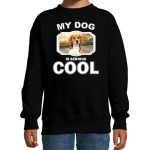 Beagle honden trui / sweater my dog is serious cool zwart - kinderen - Beagles liefhebber cadeau sweaters - kinderkleding / kleding