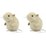 2x stuks pluche knuffel muis wit 13 cm - Muizen speelgoed of decoratie knuffels