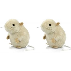 2x stuks pluche knuffel muis wit 13 cm - Muizen speelgoed of decoratie knuffels