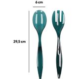 5Five Sla bestek/couvert - 2 delig - blauw - kunststof - 29 cm - saladebestek/slacouvert - opscheplepels fruit/groente