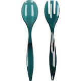 5Five Sla bestek/couvert - 2 delig - blauw - kunststof - 29 cm - saladebestek/slacouvert - opscheplepels fruit/groente