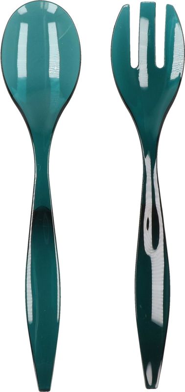 5Five Sla bestek/couvert - 2 delig - blauw - kunststof - 29 cm - saladebestek/slacouvert - opscheplepels fruit/groente