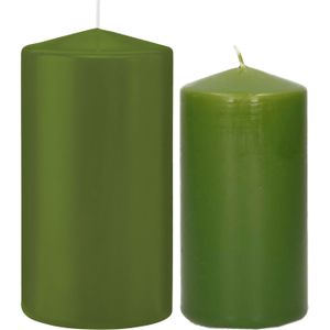 Trend Candles - Stompkaarsen set 4x stuks olijfgroen 12 en 15 cm