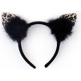 2x stuks zwarte diadeem met luipaard/katten oortjes voor dames - Carnaval verkleed oren