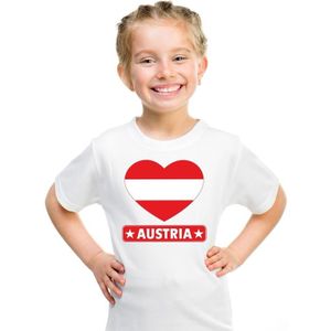 Oostenrijk kinder t-shirt met Oostenrijkse vlag in hart wit jongens en meisjes
