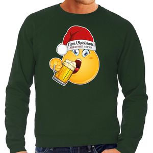 Bellatio Decorations Foute Kersttrui/sweater voor heren - bier - groen - grappig - emoji