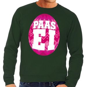 Groene Paas sweater met roze paasei - Pasen trui voor heren - Pasen kleding