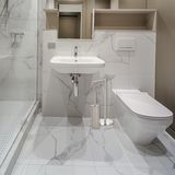 Spirella Badkamer accessoires set - WC-borstel/toiletrollen houder - metaal - beige/zilver - Luxe uitstraling