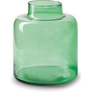 Jodeco Bloemenvaas Willem - transparant groen glas - D19 x H17 cm - fles vorm vaas