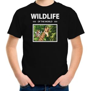 Dieren foto t-shirt Giraf - zwart - kinderen - wildlife of the world - cadeau shirt Giraffen liefhebber - kinderkleding / kleding