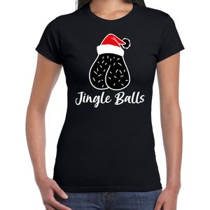 Bellatio Decorations Foute humor Kerst t-shirt jingle balls - dames - zwart