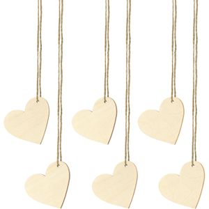 PartyDeco cadeaulabels houten hartje - set 100x stuks - bruin - 6 x 5 cm - naam tags