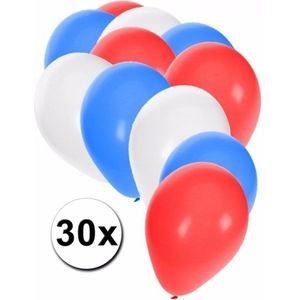 Ballonnen rood/wit/blauw 30 stuks