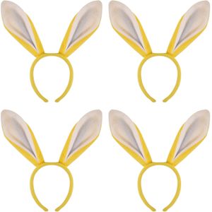 4x stuks konijnen/bunny oren geel met wit voor volwassenen 27 x 28 cm - Feest diadeem konijn/paashaas - Paas verkleedkleding