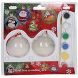 Kerstballen - 2 stuks - DIY - 8 cm - inclusief kwast en verf