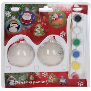 Kerstballen - 2 stuks - DIY - 8 cm - inclusief kwast en verf