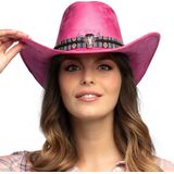 Boland party Carnaval verkleed cowboy hoed Rodeo - roze - volwassenen - Luxe uitvoering