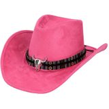 Boland party Carnaval verkleed cowboy hoed Rodeo - roze - volwassenen - Luxe uitvoering