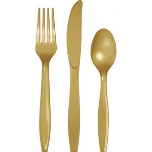 Plastic bestek goud kleur 48-delig - messen/vorken/lepels - herbruikbaar