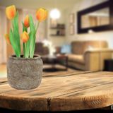 DK Design Kunst tulpen Holland in pot - 5x stuks - oranje - real touch - 26 cm - levensechte kunstbloemen