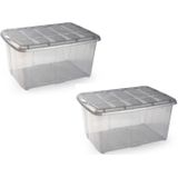 3x Opslagbakken/organizers met deksel 60 liter 63 x 46 x 32 transparant/grijs - Organizers/opbergbakken