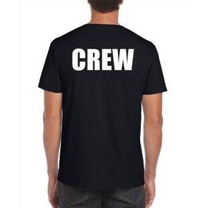 Crew t-shirt zwart voor heren - voor personeel / medewerkers - bedrukking aan voor- en achterkant - personeel shirt