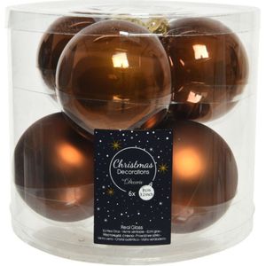 Decoris Kerstballen - 6 stuks - glas - kaneel bruin - 8 cm