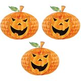 Set van 3x stuks horror decoratie honeycomb pompoen met gezicht 30 cm - Halloween lampion