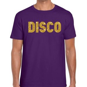 Disco goud glitter tekst t-shirt paars heren - Disco party kleding