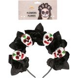 Diadeem/tiara met rozen en schedels voor dames - Day of the dead - Halloween verkleed accessoires