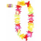 Carnaval verkleedset - Tropische Hawaii party - strohoed - en LED lights gekleurde bloemenslinger - voor volwassenen