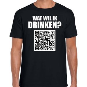 QR code drank shirt wat wil ik drinken heren zwart - Feest/ Carnaval drank kleding / outfit