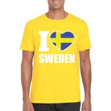 Geel I love Zweden/ Sweden supporter shirt heren - Zweeds t-shirt heren