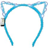 Verkleed/feest diadeem katten/poezen oren/oortjes - blauw - meisjes - LED licht - carnaval