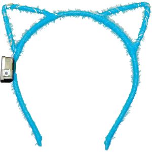 Verkleed/feest diadeem katten/poezen oren/oortjes - blauw - meisjes - LED licht - carnaval