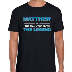 Naam cadeau Matthew - The man, The myth the legend t-shirt  zwart voor heren - Cadeau shirt voor o.a verjaardag/ vaderdag/ pensioen/ geslaagd/ bedankt