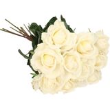 Top Art Kunstbloemen boeket roos Caroline - 10x - wit - 70 cm - zijde - decoratie bloemen