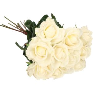 Top Art Kunstbloemen boeket roos Caroline - 10x - wit - 70 cm - zijde - decoratie bloemen