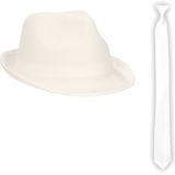 Carnaval verkleed set - hoedje en stropdas - wit - volwassenen
