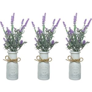 8x Stuks Lichtpaarse Lavandula/Lavendel Kunstplant 32 cm In Witte Pot - Kunstplanten/Nepplanten