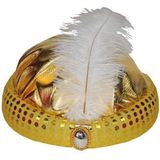Goud Arabisch Sultan tulband met diamant en veer - 1001 nacht verkleed hoedje
