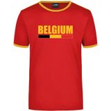 Belgium supporter rood/geel ringer t-shirt Belgie met vlag - heren - Belgie landen shirt - supporter kleding / EK/WK
