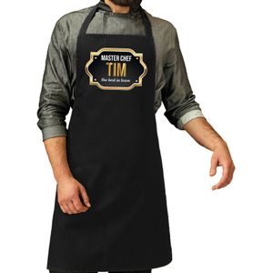 Naam cadeau master chef schort Tim zwart - keukenschort cadeau
