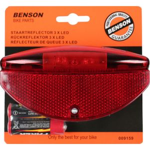 Benson Achterlicht / staartreflector - voor fiets - 3x LED - universeel - batterijachterlicht met reflector